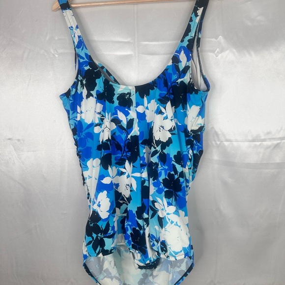 Simply Swim Tummy Control Blue Floral Swimsuit Size 3X - Picture 5 of 12